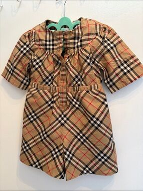 Burberry Beige Plaid Button-Front Dress with Red Accents